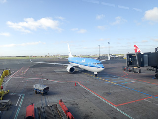 KLM Plane For Our Flight To Amsterdam Arrives At The Gate
